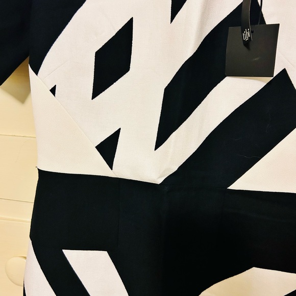 NWT lined Tibi dress black and white pattern with black trim - Picture 5 of 6